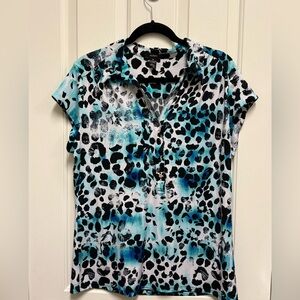 Alfani Black and Blue Animal Print Button Down Shirt